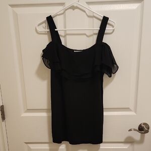 Susan Graver Black Ruffle Off-Shoulder Top - M